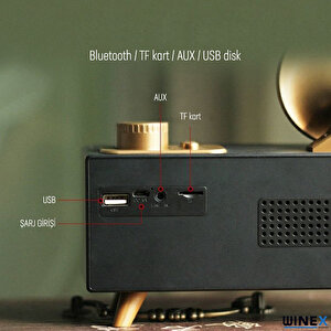 Winex Çift Hoparlörlü Gramafon Speaker Bluetooth Hoparlör Fm Radyo+sd Kart+usba+3.5mm Aux Girişli