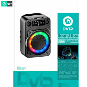 Dvip Q10 Taşınabilir Bluetooth 5.2 Hoparlör Fm Radio, Usb, Tf Sd, Rgb Light Show Siyah
