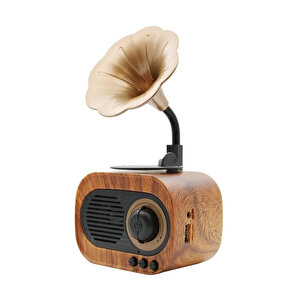 Wireless Nostalji Gramafon Speaker Fm Radyo+sd Kart+usba+3.5mm Aux Girişli