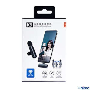 Schitec K9 Lightning Çift Kablosuz Wireless Hd Yaka Mikrofonu Siyah
