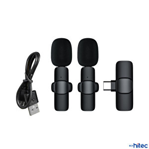 Schitec K9 Type-c Çift Kablosuz Wireless Hd Yaka Mikrofonu Siyah Siyah