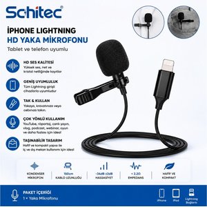 İphone Lightning Port Hd Yaka Mikrofonu Siyah Siyah