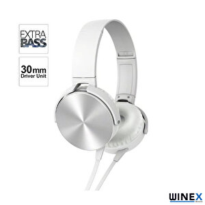 Hd Extra Bass Kablolu Mikrofonlu Kulaklık Beyaz Beyaz