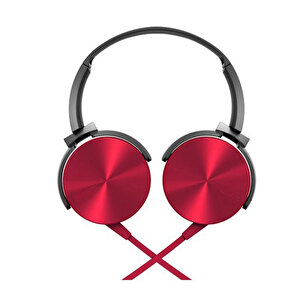 Hd Extra Bass Kablolu Mikrofonlu Kulaklık Kırmızı Kırmızı