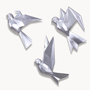 Mouette 3'lü Dekoratif Kuş Gümüş
