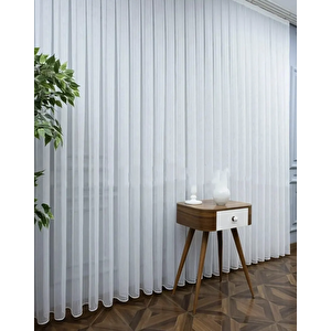 Bambu Kendinden Desenli Düz Tül Perde 1/3 Sık Pile 300x250 cm