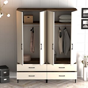 Kumsal 4 Kapili (tt) Gardrop - Li̇dya / Krem Ceviz-Krem