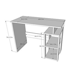 Star-e 2 Raflı Kütüphaneli Çalışma Masası 100x56 cm Antrasit - Beyaz