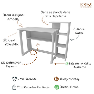 SAYE 5 Raflı Kitaplıklı Çalışma Masası Beyaz Beyaz
