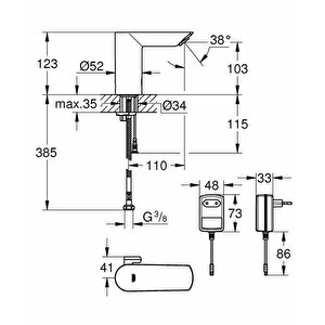 Grohe Bau Cosmopolitan E Fotoselli Lavabo Bataryası Elektrikli Çift Su Girişli 36453000