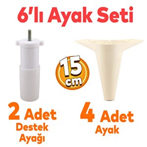 Aspen 6'lı Set Mobilya Tv Ünitesi Çekyat Koltuk Kanepe Destek Ayağı 15 Cm Krem Baza Ayak M8 Destek