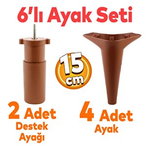 Aspen 6'lı Set Mobilya Tv Ünitesi Çekyat Koltuk Kanepe Baza Destek Ayağı Ayakları 15 Cm Kahverengi