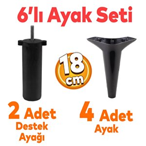 Aspen 6&#039;lı Set Mobilya Tv Ünitesi Çekyat Koltuk Kanepe Destek Ayağı 18 Cm Siyah Baza Ayak M8 Destek