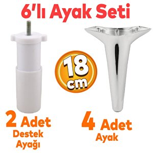 Aspen 6'lı Set Mobilya Tv Ünitesi Çekyat Koltuk Kanepe Destek Ayağı 18 Cm Krom Baza Ayak M8 Destek