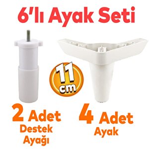 Aspen 6'lı Set Mobilya Tv Ünitesi Çekyat Koltuk Kanepe Baza Destek Ayağı Ayakları 11 Cm Beyaz Ayak