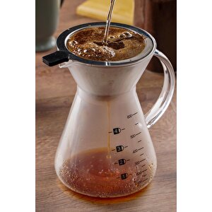 Coffe Time Metal Süzgeçli Borosilikat Cam Kahve Demlik - 600 Ml