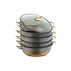 6091c 6 Parça Bio Granit 32 Cm Mantı Tencere Seti Gold 6091-c-32-gld