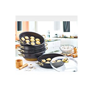 6091c 6 Parça Bio Granit 32 Cm Mantı Tencere Seti Gold 6091-c-32-gld