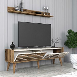 Valensi̇ya 140cm Tv Üni̇tesi̇ Ve Orta Sehpa Takimi - Cevi̇z / Beyaz Mermer