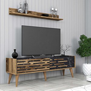 Valensi̇ya 140cm Tv Üni̇tesi̇ Ve Orta Sehpa Takimi - Cevi̇z / Si̇yah Mermer