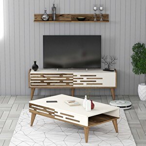 Valensi̇ya 140cm Tv Üni̇tesi̇ Ve Orta Sehpa Takimi - Cevi̇z / Krem Ceviz-Krem