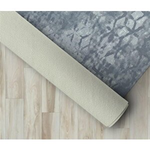 İskandinav Abstrak Karo Desenli Gri Halı Kaymaz Yıkanabilir 60x100 cm