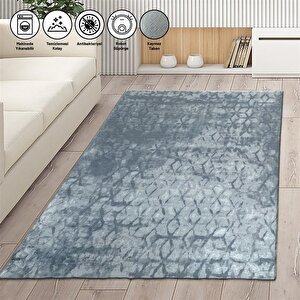İskandinav Abstrak Karo Desenli Gri Halı Kaymaz Yıkanabilir 80x50 cm