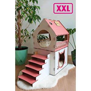 Büyük Kedi Evi Xxl Teraslı Kedi Evi 5kg Ve Üzeri Kediler Için Xxl Pembe - Beyaz