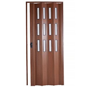 Akordiyon Kapı 87x226 Ceviz Camlı 12 Mm Katlanır Akordeon Pvc 87x226 cm