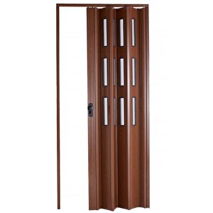 Akordiyon Kapı 87x185 Ceviz Camlı 12 Mm Katlanır Akordeon Pvc 87x185 cm