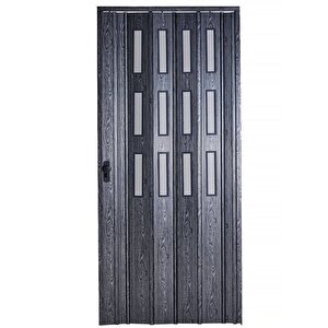 Akordiyon Kapı 117x190 Karaağaç Camlı 12 Mm Katlanır Akordeon Pvc 117x190 cm