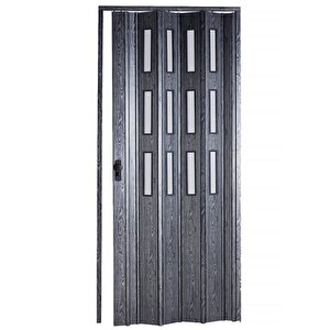 Akordiyon Kapı 117x190 Karaağaç Camlı 12 Mm Katlanır Akordeon Pvc 117x190 cm