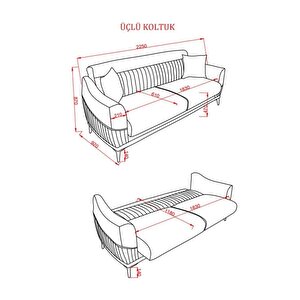 Truva 3 Lü Koltuk (gri) 2246
