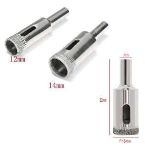 Cam Fayans Mermer Granit Porselen Delme Pancı Boru Tipi Elmas Karot Uç 12mm 16mm 18mm (3lü)