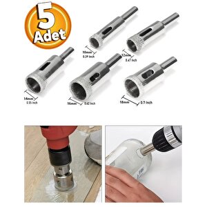 Cam Fayans Delme Mermer Granit Yuvarlak Delik Açma 5 parça (10-12-14-16-18mm) Elmas Uçlu Karot Panç