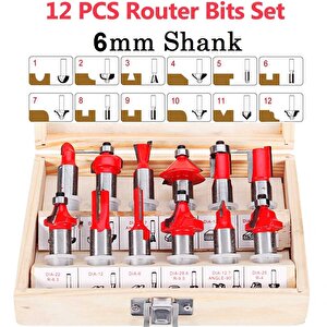 12 Parçalı Ahşap Çantalı Freze Uç Seti 6mm Ahşap Oyma Yontma Delme Uç Seti 1 Parça Menteşe yuva Pancı router bits