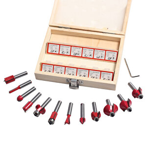 12 Parçalı Ahşap Çantalı Freze Uç Seti 6mm Ahşap Oyma Yontma Delme Uç Seti 1 Parça Menteşe yuva Pancı router bits