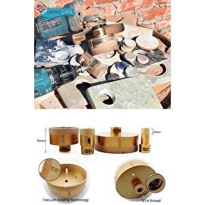 80 Mm Granit Mermer Seramik Fayans Beton Taş Delme Panç Spiral Avuç Taşlama Matkap Uyumlu M14 Aparat