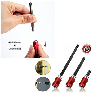 Bits Uzatma Aparatı Altıgen hızlı değiştirme aparatlı 1/4 Hex Bits Şaftlı 3 Parça