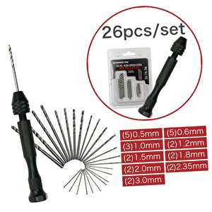 Mini El matkap 25li matkap ucu 0,5 – 3,0 mm Hassas el matkabı seti metal ahşap kuyumcu model yapımı