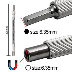Altıgen 1/4 Hex Bits Şaftlı Uzatma Adaptör Hortumu Metal Sipiral Esnek Hortum 20cm