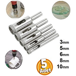 Cam Fayans Delme Mermer Granit Yuvarlak Delik Açma Panç 5 parça (3-5-6-8-10mm ) Elmas Uçlu Karot