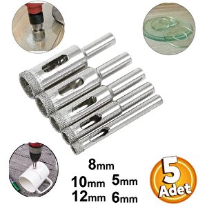 Cam Fayans Delme Mermer 5 parça (5 6 8 10 12mm) Granit Yuvarlak Delik Açma Panç Elmas Uçlu Karot