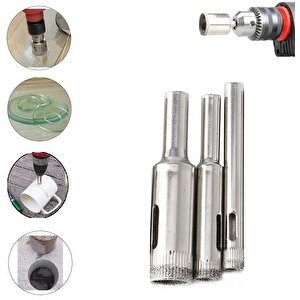 Mermer Granit Fayans Cam Yuvarlak Delme Pancı  8mm 12mm 16mmelmas Uç Delik Açma Matkap Karot 3 Parça
