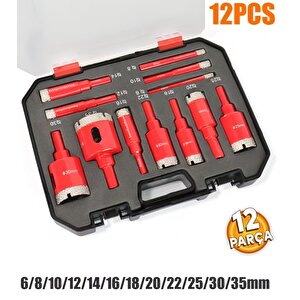 Elmaslı kuru Delme Matkap ucu  keskin ve dayanıklı granit mermer cam seramik karo için 12 Prçalı Çantalı Set.
