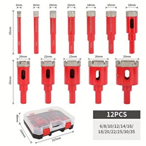 Elmaslı kuru Delme Matkap ucu  keskin ve dayanıklı granit mermer cam seramik karo için 12 Prçalı Çantalı Set.