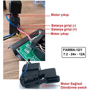 Elektronik Hız Kontrol Tetik Dc Motor Şarjlı Matkap Tetiği Sağ Sol Dönme Anahtarlı Fa088a 7.2-24v 2a