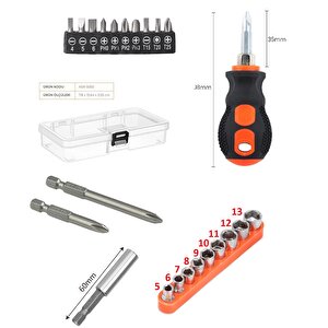 Çantalı Tornavidalı Lokma Takımı Yıldız Düz Bits Uç Seti Altıgen Bits Hex 25 Parçalı