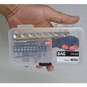 Çantalı Tornavidalı Lokma Takımı Yıldız Düz Bits Uç Seti Altıgen Bits Hex 25 Parçalı