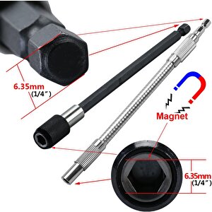 Hızlı Uç Tutucu 1/4 " 3 Parça Altıgen Şaft Manyetik Uç Tutucu Esnek Uzatma 10 Parça Tornavida Uc Set